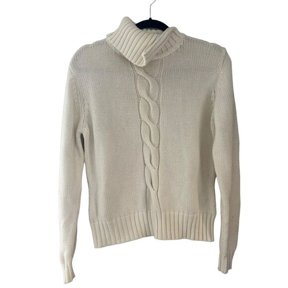 Pendleton Originals Women’s Cableknit Turtleneck Sweater Sz LG Cream 100% Cotton - Picture 1 of 11